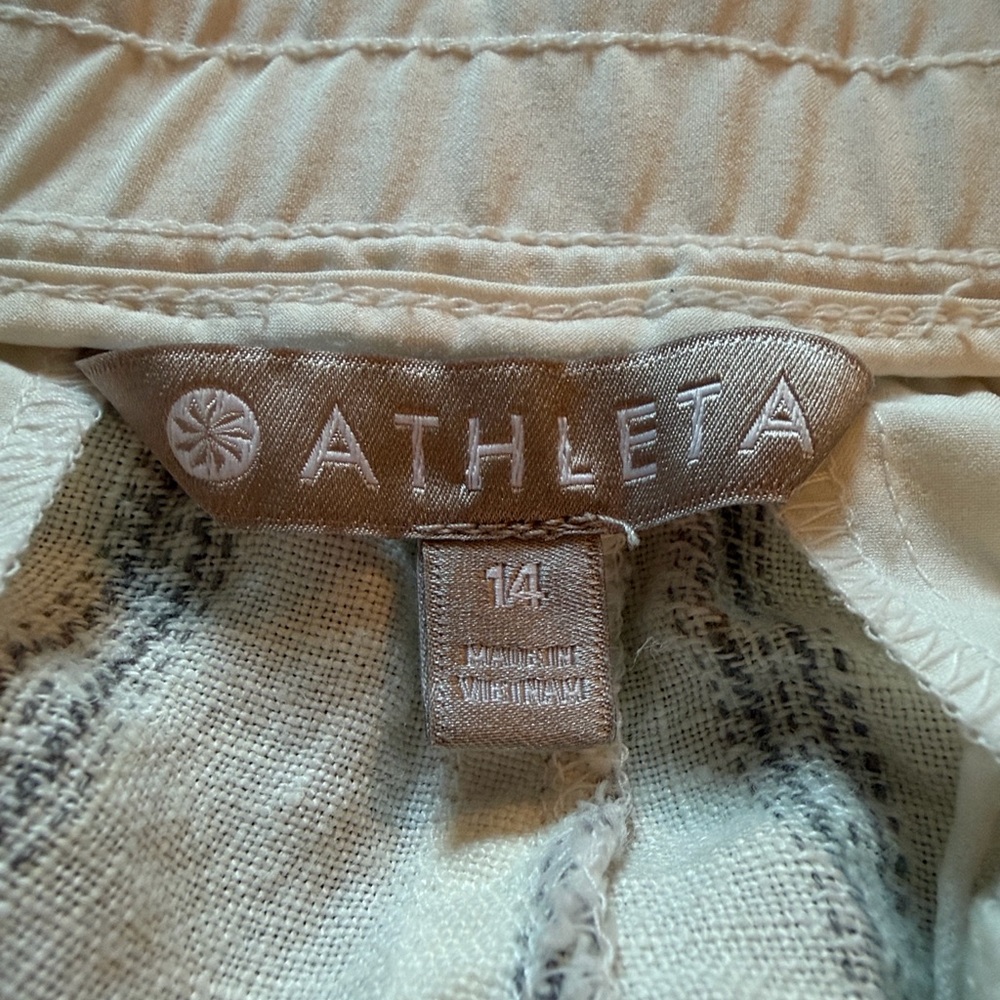 Athleta striped wide-leg linen trousers with adjustable drawstring/  zip pocket - Picture 3 of 5
